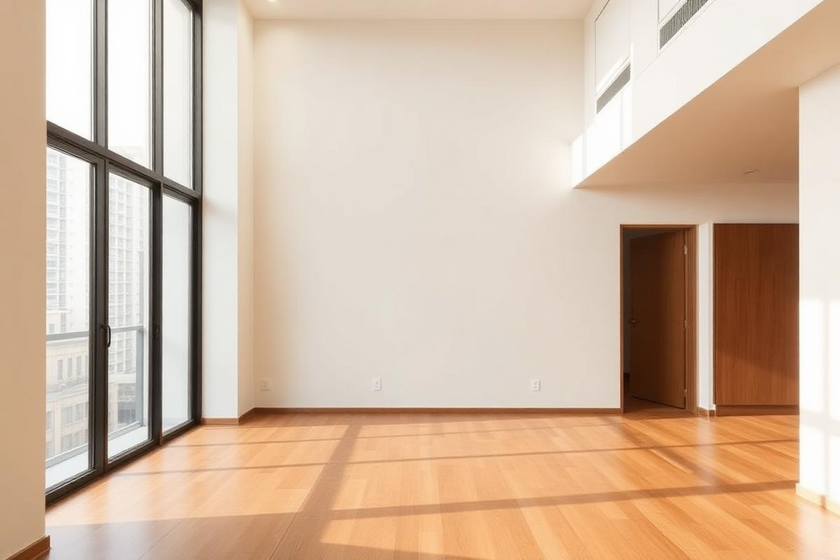 Quiet, empty apartment interior with daylight across a timber floor